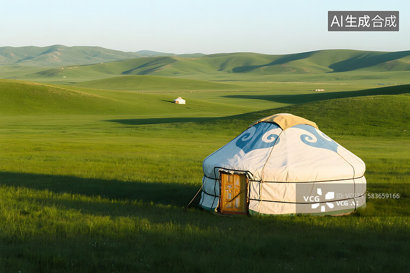 【AI数字艺术】草原风光蒙古包风景图片素材
