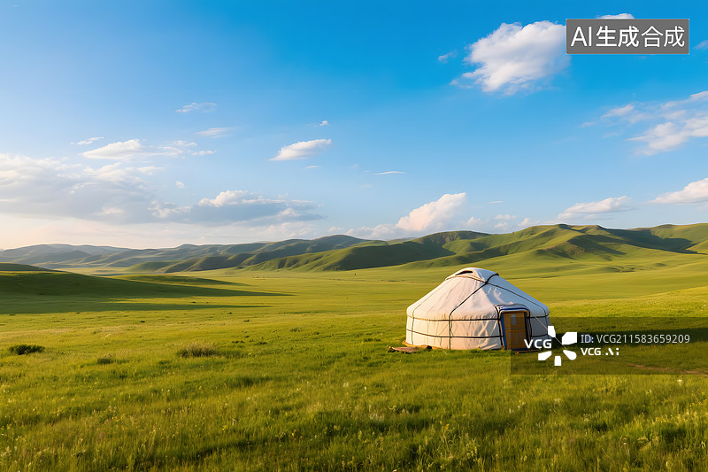 【AI数字艺术】草原风光蒙古包风景图片素材