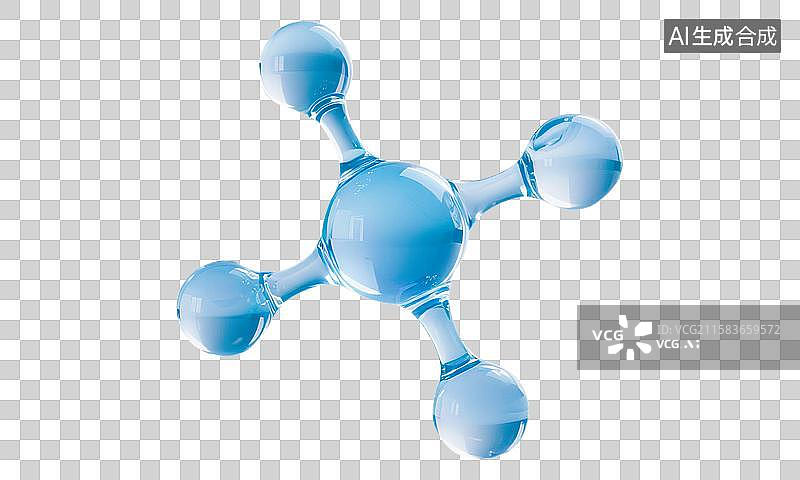 【AI数字艺术】水分子结构模型微观3D三维立体概念插图可视化展示化学物理医疗医学美妆美容科普宣传广告清澈透明免扣元素图片素材