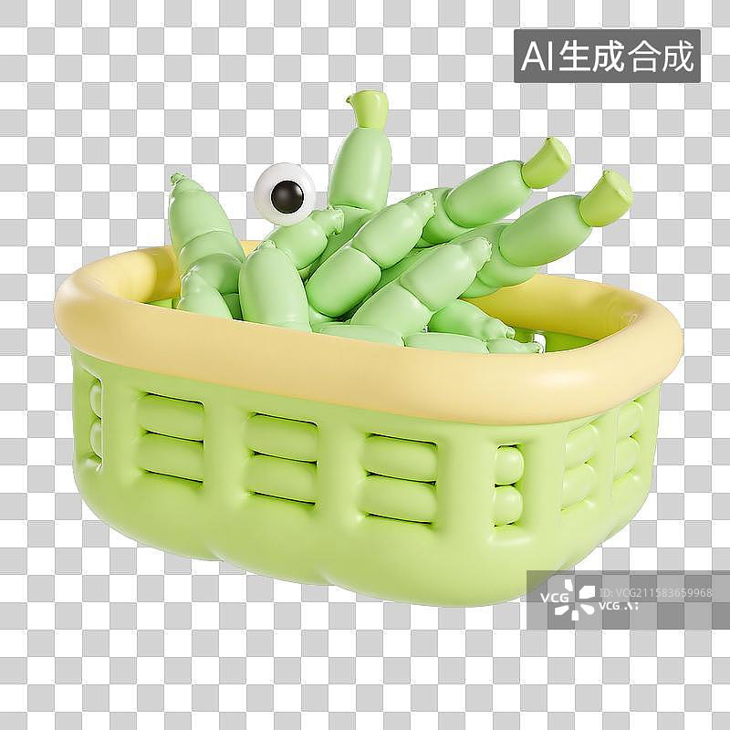 【AI数字艺术】3d膨胀风一篮子豆角图片素材