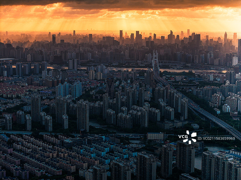 航拍上海浦东图书馆锦绣文化公园城市天际线图片素材