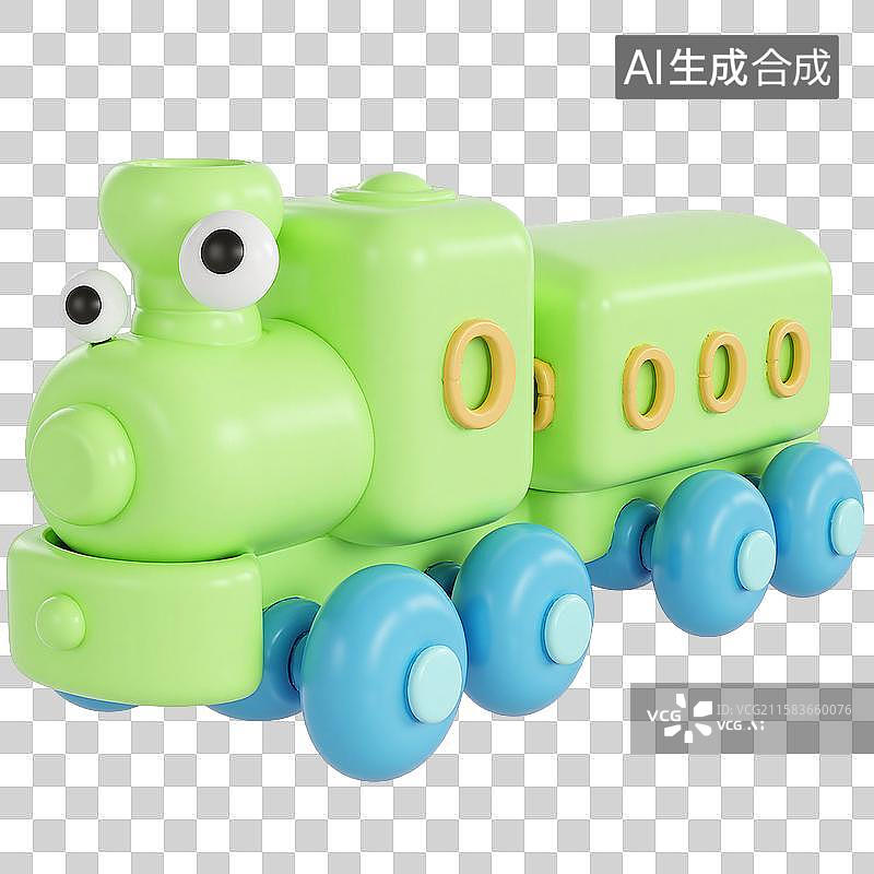 【AI数字艺术】3d膨胀风绿色小火车元素图片素材