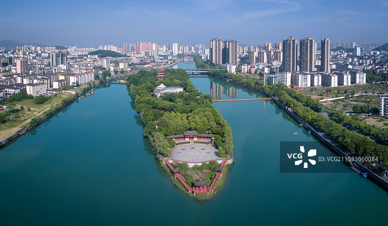航拍宜春市状元洲公园图片素材
