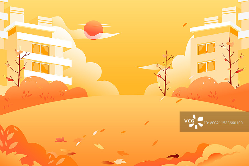 卡通秋季秋天秋分节气重阳节老人秋游登高出游亲子家人中老年养老生活古建筑自然风景中国风国潮渐变矢量插画图片素材