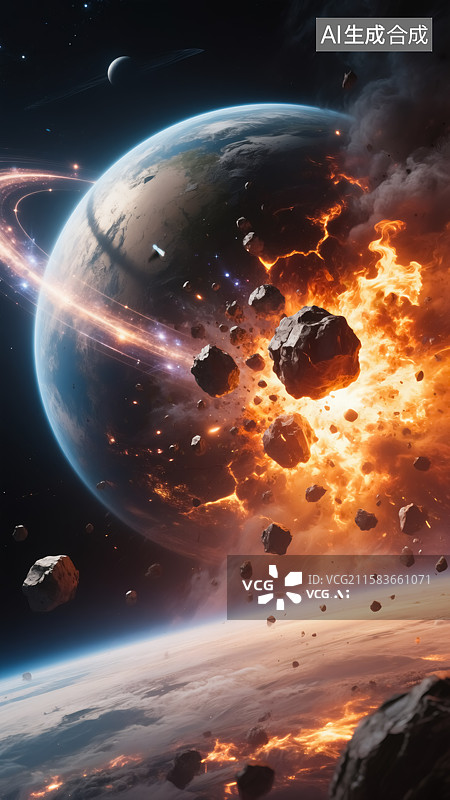 【AI数字艺术】小行星撞击外星球插画图片素材