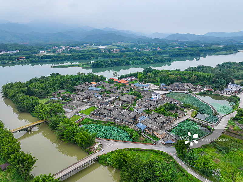 广东省河源市东源县义和镇苏家围客家乡村旅游区航拍图片素材