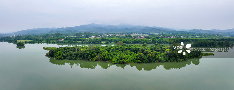 广东省河源市东源县义和镇东江画廊航拍图片素材