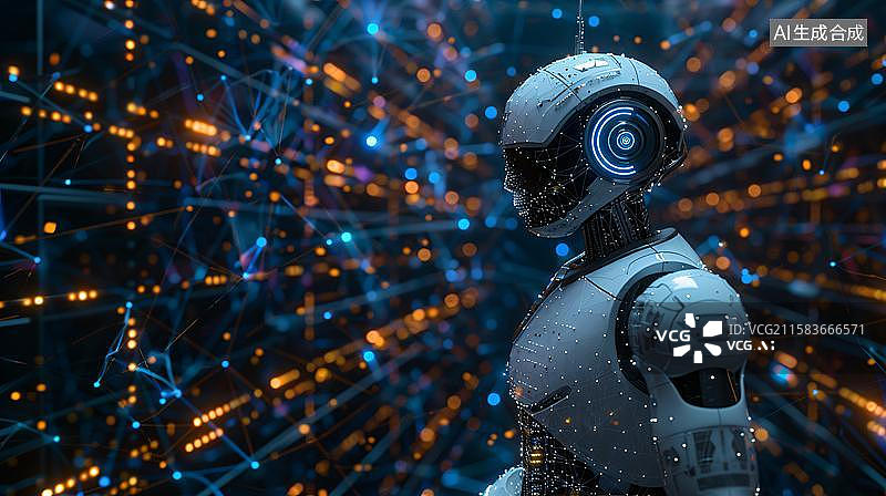 【AI数字艺术】机器人 人工智能 AI   未来科技的仿生机器人 赛博朋克风格的AI机器人 网络空间背景下的人工智能图片素材