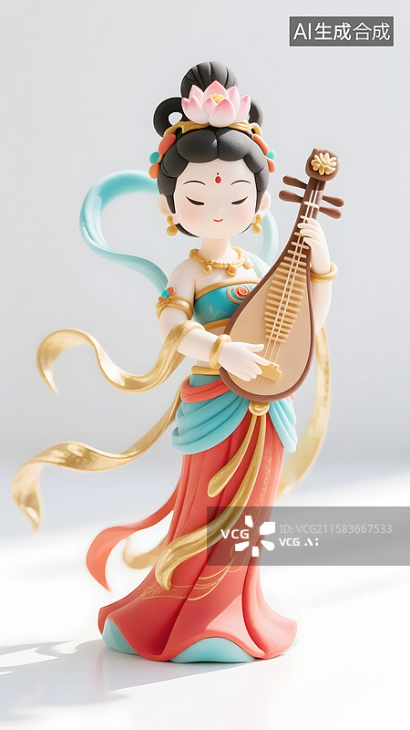 【AI数字艺术】AIGC：3D敦煌飞天仙女弹琵琶 神话故事图片素材