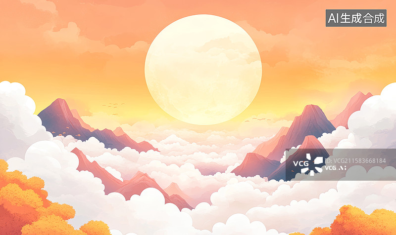 【AI数字艺术】梦幻天空中的大太阳图片素材