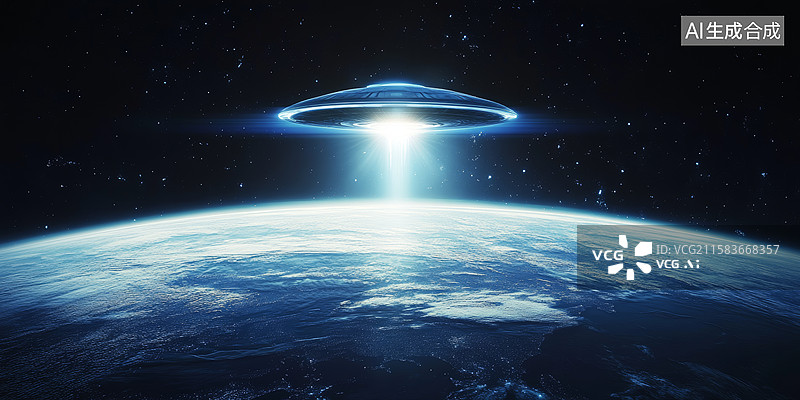 【AI数字艺术】神秘飞碟掠过地球图片素材