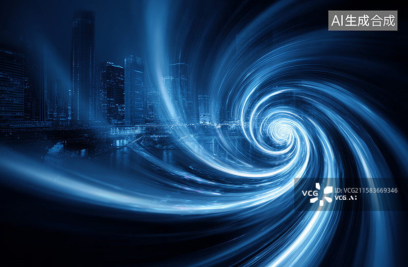 【AI数字艺术】蓝色漩涡光影艺术图片素材