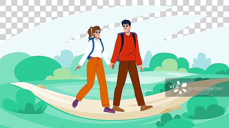 宁静的情侣在大自然中散步图片素材