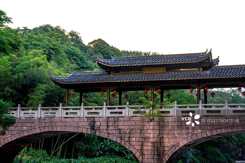 泰宁溪风雨桥 龙门里 上清溪漂流竹筏码头（下客处）） 福建三明泰宁县旅游景点图片素材