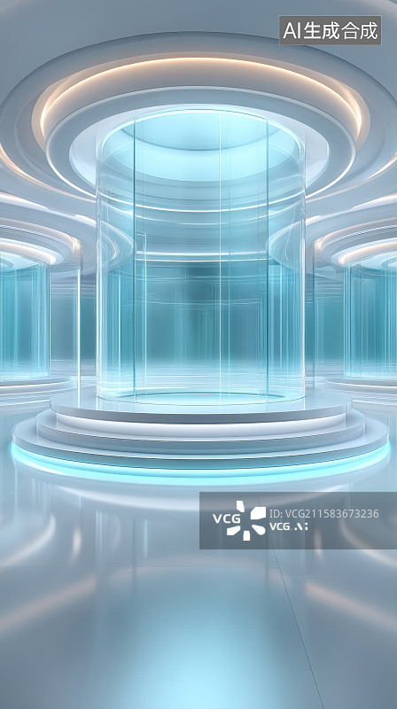 【AI数字艺术】具有圆形元素的现代未来感室内设计图片素材