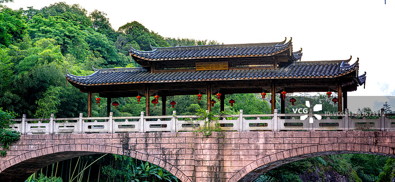 泰宁溪风雨桥 龙门里 上清溪漂流竹筏码头（下客处）） 福建三明泰宁县旅游景点图片素材