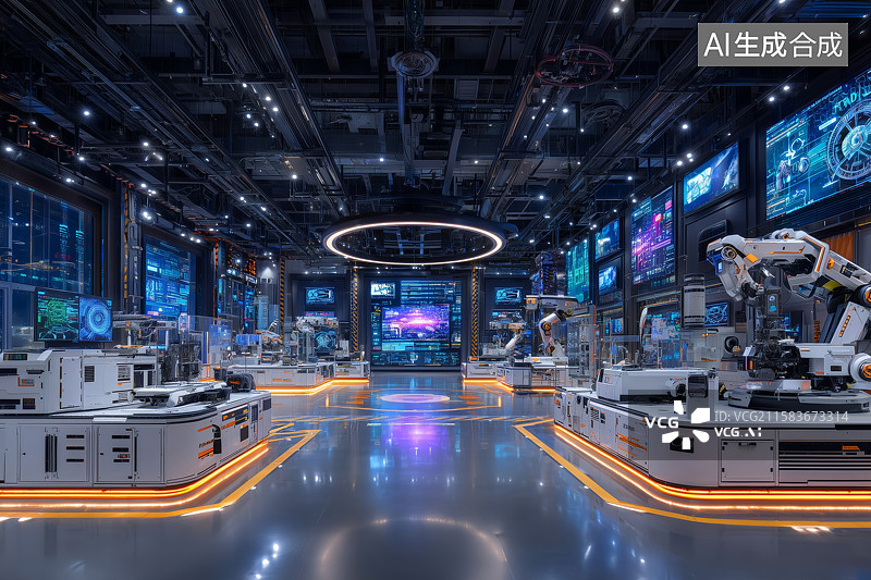 【AI数字艺术】高科技智能控制中心展示空间图片素材