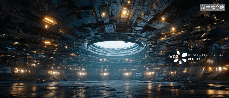 【AI数字艺术】未来感科幻飞船内部景象图片素材