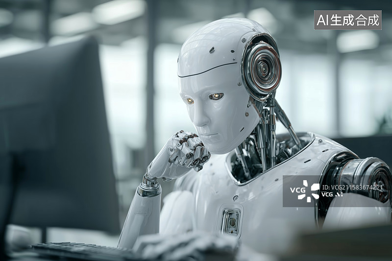 【AI数字艺术】机器人在现代室内使用笔记本电脑图片素材
