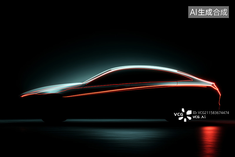 【AI数字艺术】霓虹光效未来感跑车剪影图片素材