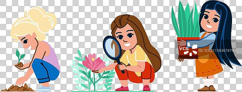 花朵植物的小女孩图片素材