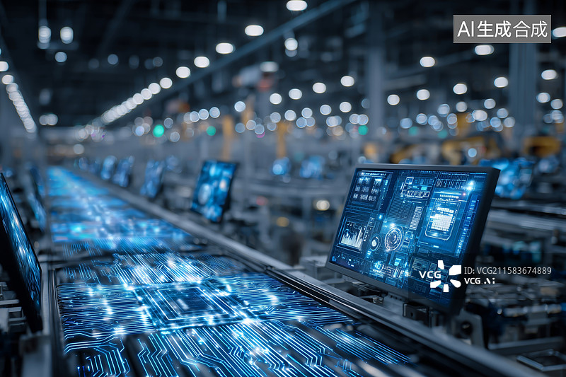 【AI数字艺术】高科技工厂中的自动化生产线图片素材