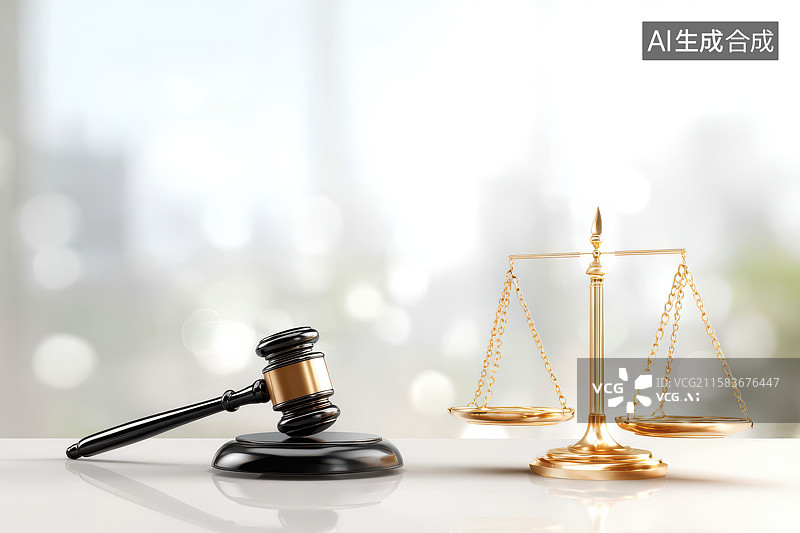 【AI数字艺术】天平与法槌象征法律公正图片素材