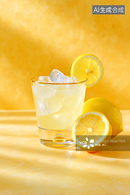 【AI数字艺术】带冰块的柠檬水图片素材