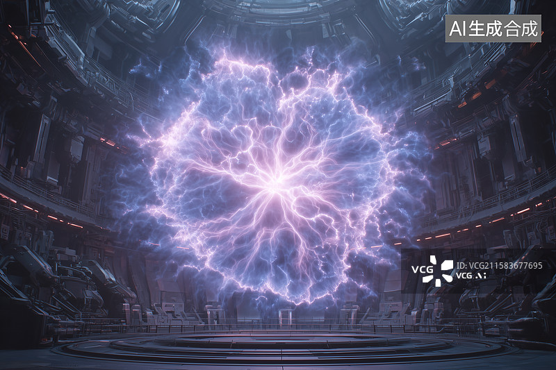 【AI数字艺术】未来感圆形能量环与中心闪电状图案图片素材