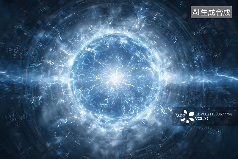 【AI数字艺术】未来感圆形能量环与中心闪电状图案图片素材