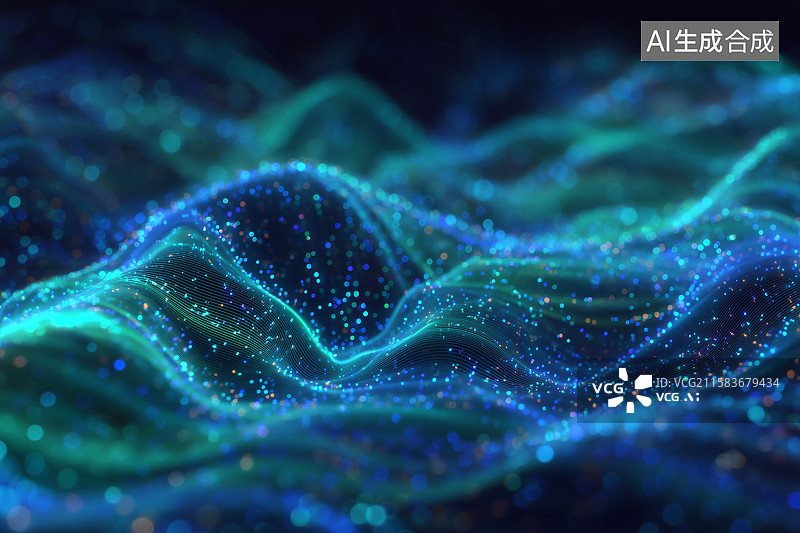 【AI数字艺术】数字波浪发光粒子光流抽象可视化图片素材
