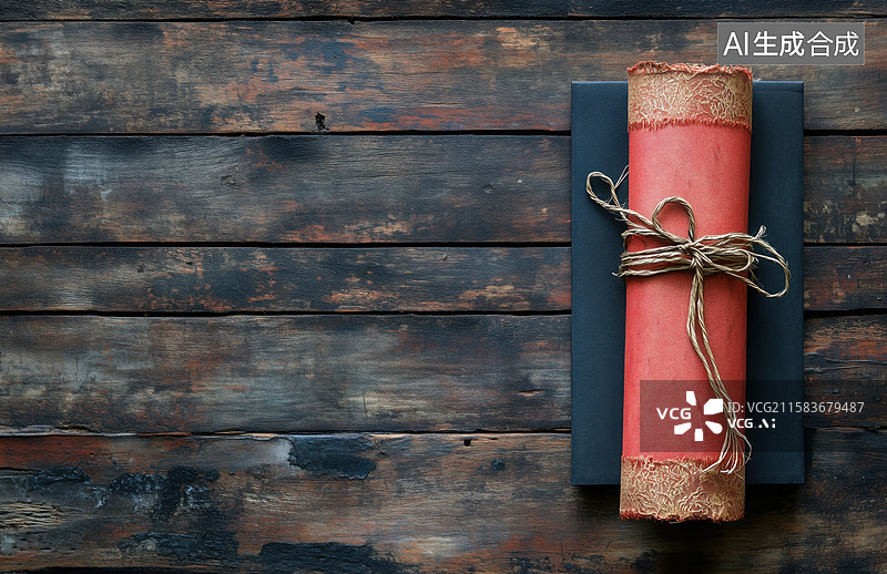 【AI数字艺术】复古旧物笔记本和卷轴图片素材