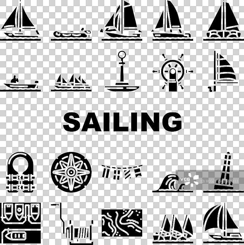 帆船运动游艇图标集图片素材