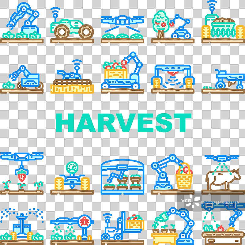 机器人收割自动化图标集图片素材
