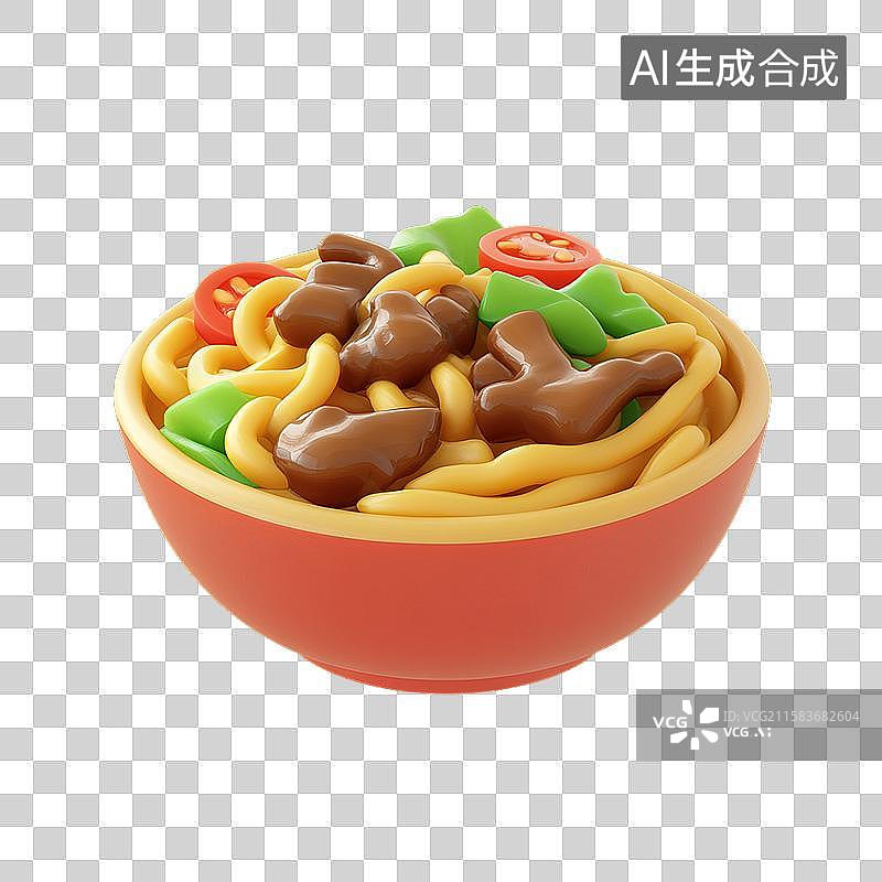 【AI数字艺术】牛肉乌冬面三维美食元素图片素材