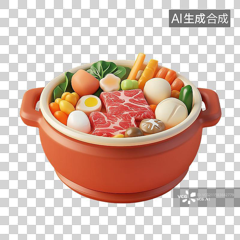 【AI数字艺术】火锅寿喜锅三维美食元素图片素材