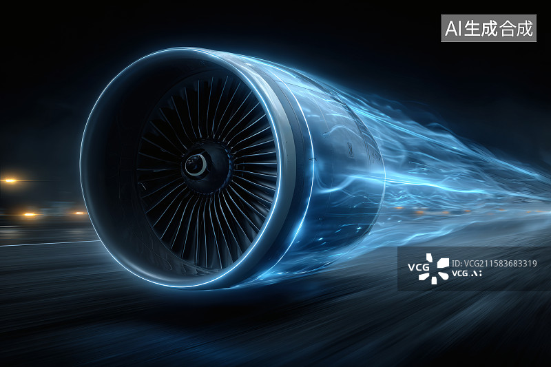 【AI数字艺术】空中快速转动飞行的航空发动机，科技背景图图片素材