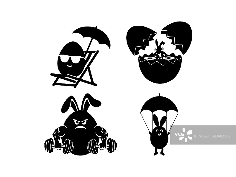 复活节彩蛋剪影包有趣的剪贴画图片素材