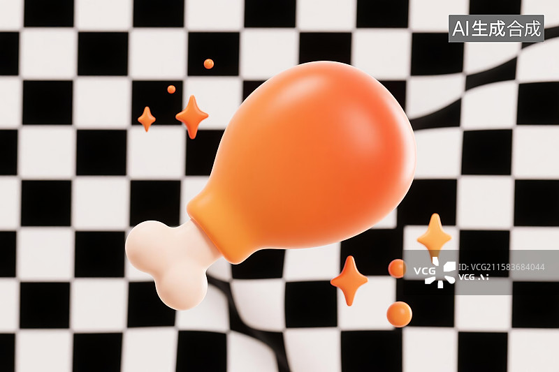 【AI数字艺术】卡通鸡腿美食模型场景图片素材