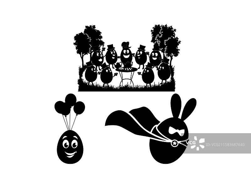 复活节彩蛋剪影包有趣的剪贴画图片素材