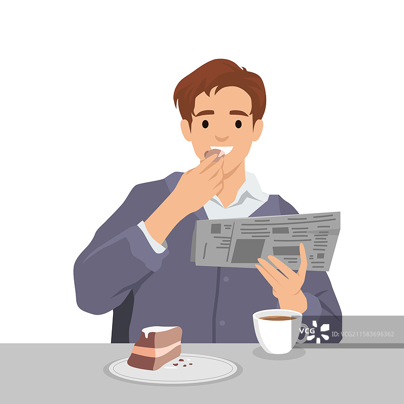 男人在吃早餐时阅读报纸图片素材