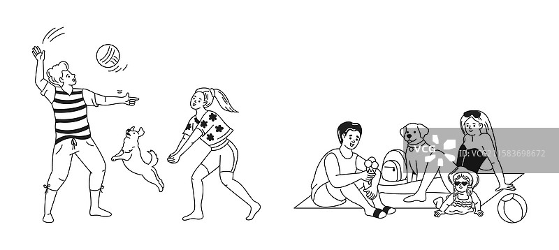 朋友们在海滩上玩耍和放松图片素材