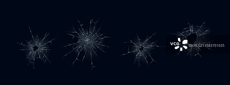 黑色玻璃表面的真实子弹孔图片素材