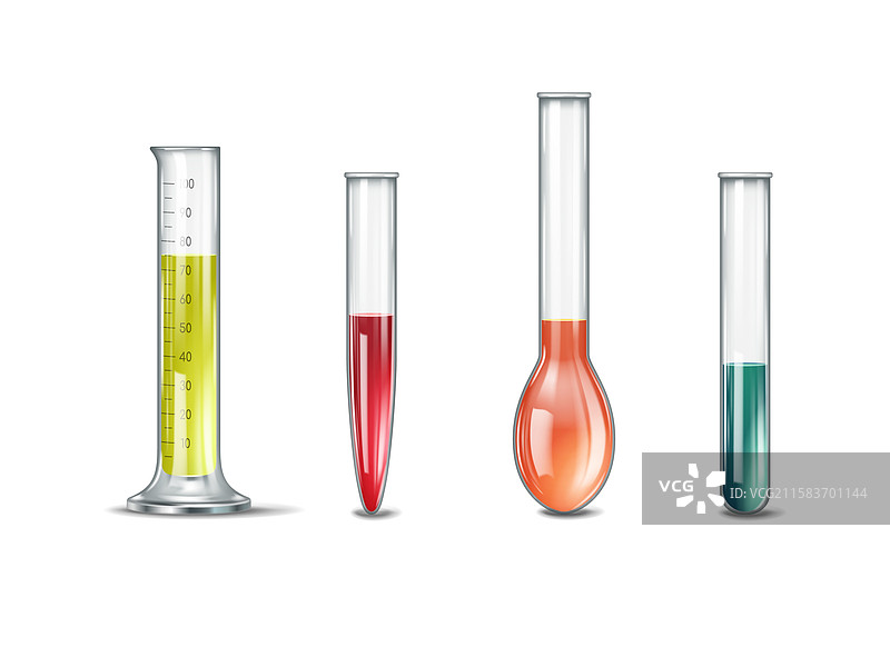 各种实验室玻璃器皿与彩色液体图片素材