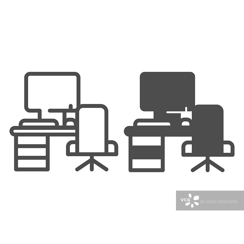 桌子与椅子及桌面线条和实心图标图片素材