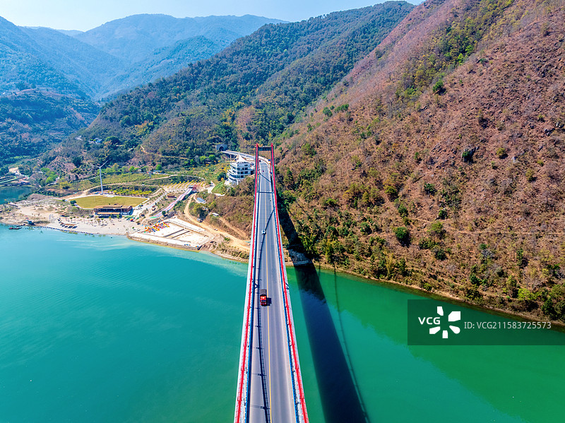 中国云南临沧与大理交界的澜沧江大桥航拍图片素材