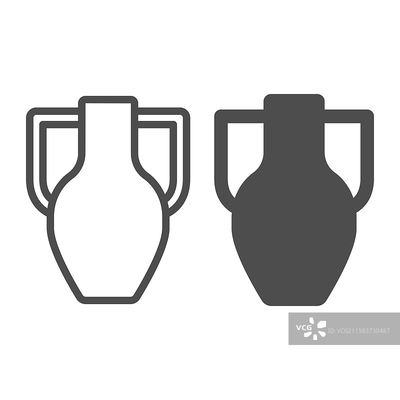 古代陶土花瓶线条与实心图标城市博物馆图片素材