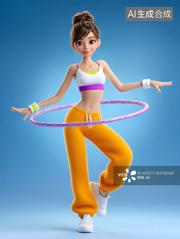 【AI数字艺术】一个女生正在用呼啦圈锻炼图片素材