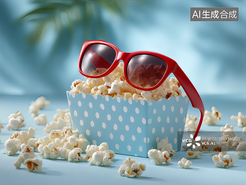 【AI数字艺术】一盒爆米花和墨镜图片素材
