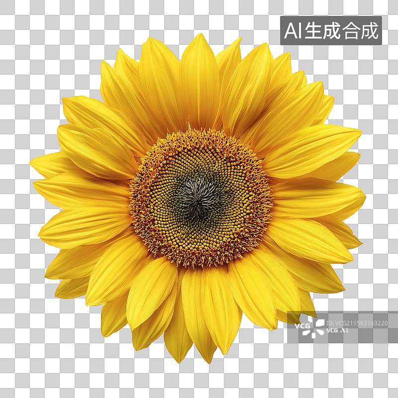 【AI数字艺术】盛开的黄色向日葵，带有深棕色花盘图片素材